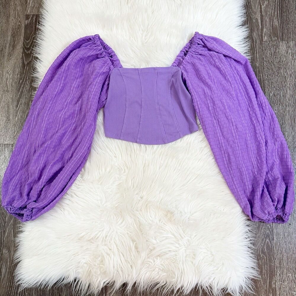 Urban Outfitters Womens Crop Top Small Balloon Sleeve Purple Fairycore Rimantic